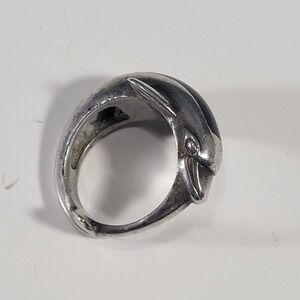 Vintage Kabana Sterling Silver Dolphin Ring Black Onyx Size 4.5 Signed KBN 7g